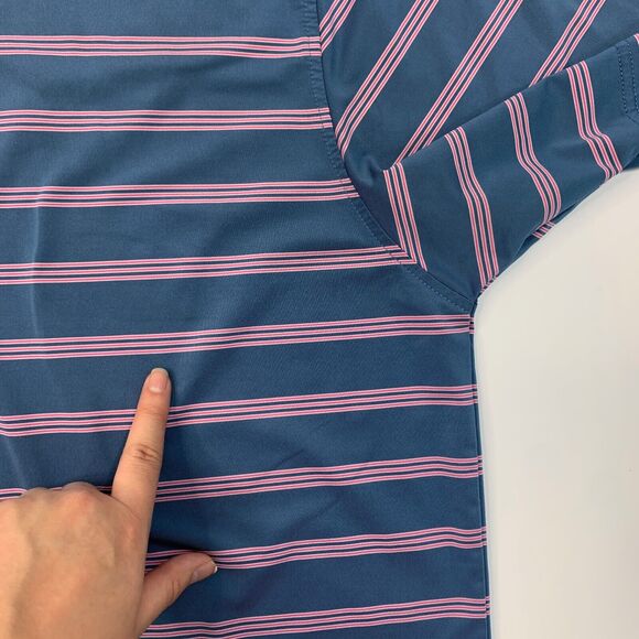 FJ FootJoy Shirt Mens L Large Blue Pink Striped Short Sleeve Golf Golfing Polo - Picture 6 of 16